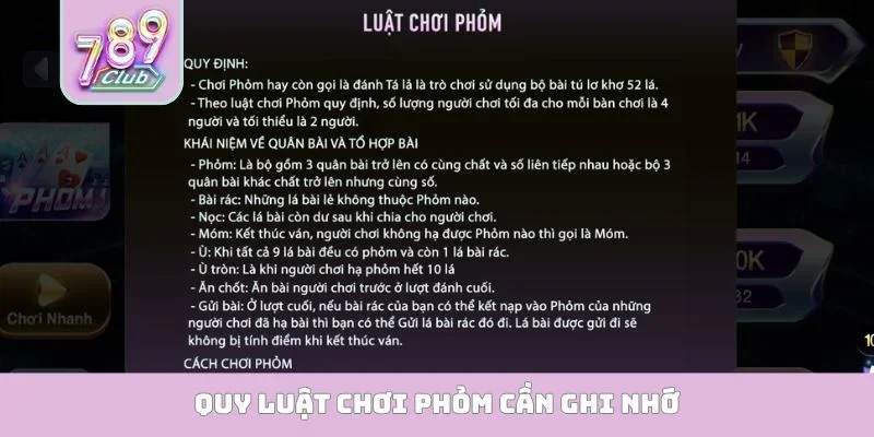 Phỏm 789Club - Thiên Đường Bài Bạc Đẳng Cấp Bậc Nhất Quy luật chơi Phỏm cần ghi nhớ